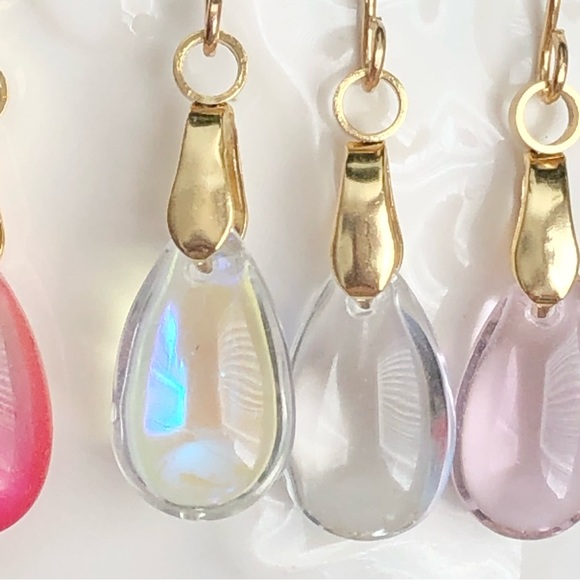 New Handmade Water Droplet Dangle Drop Teardrop Earrings Clear Glass Shine pearl - Picture 5 of 8